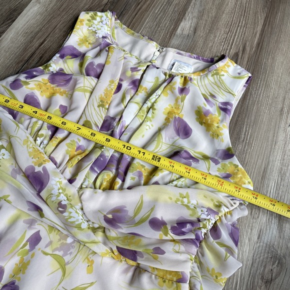 Vintage K Studio Floral Cream Purple Pastel‎ Floweral Long Dress, Size 12 Modest - Picture 7 of 7